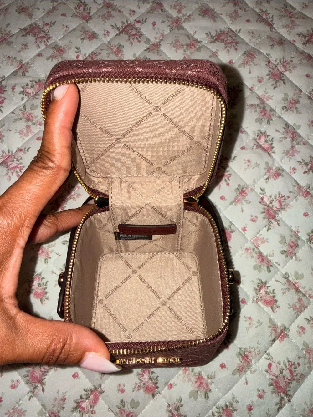 Michael Kors Rose Metallic Patterned Mini Top-Handle Bag